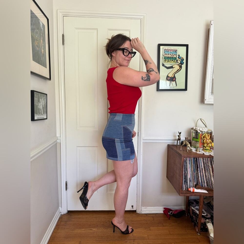 70s Vintage Faux Denim High Waisted Patchwork shorts - Picture 2 of 10